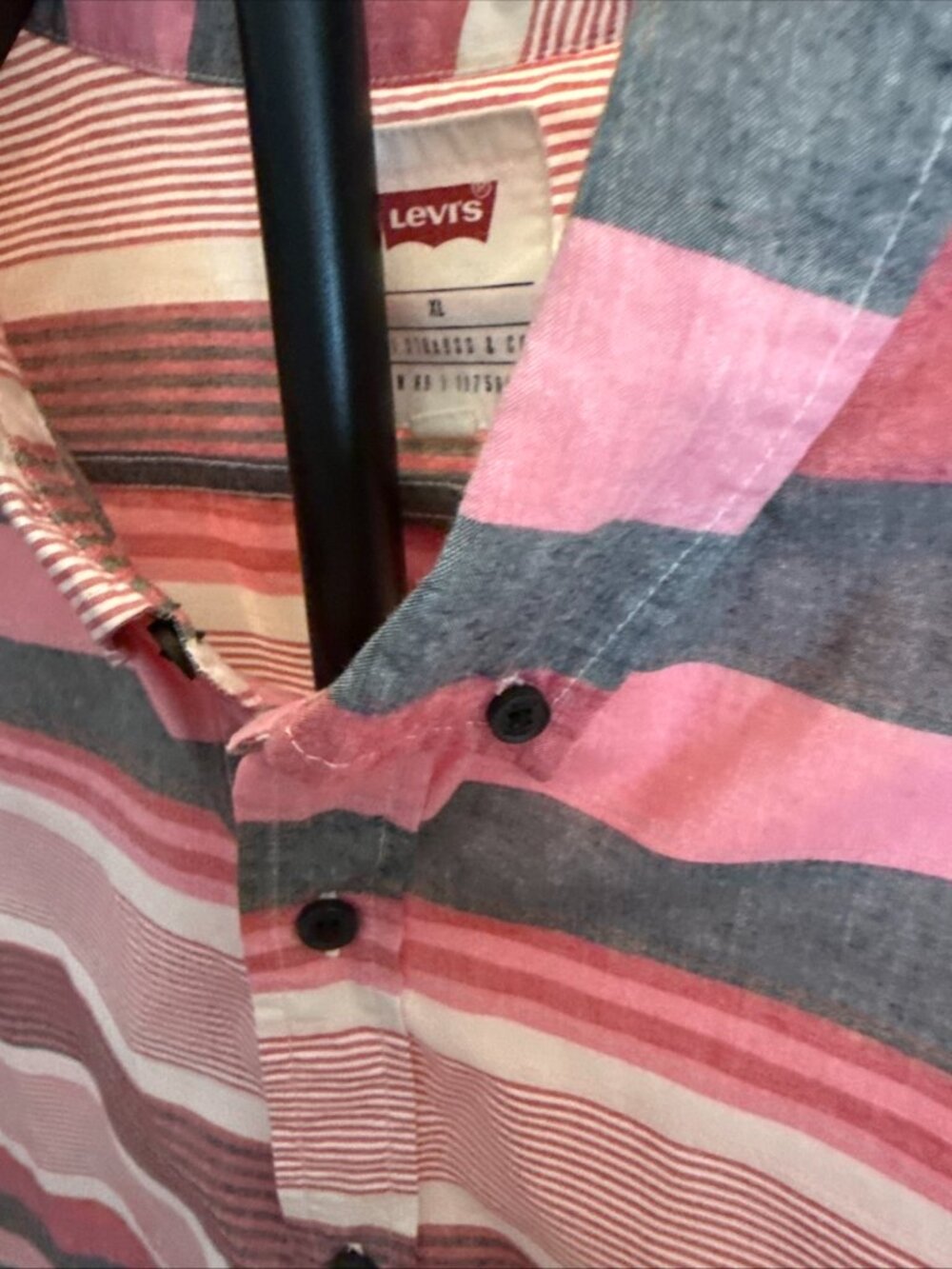Levi’s Men’s Pink Gray Striped Short Sleeve Button‑Up Shirt Casual Size XL